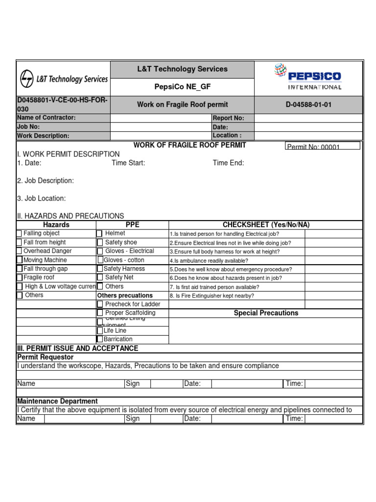 Fragile Roof Work Permit Guidelines | PDF | Safety | Occupational ...