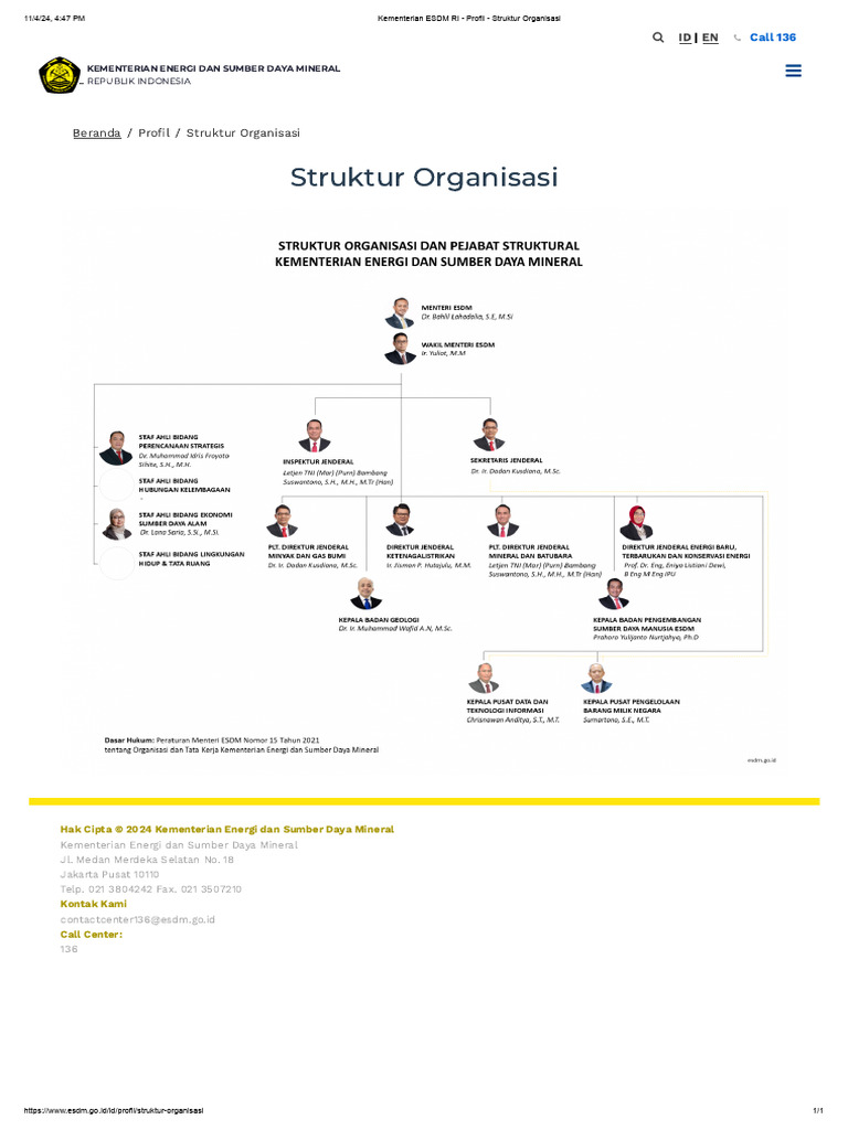 Struktur Organisasi Kementerian ESDM 2025 | PDF