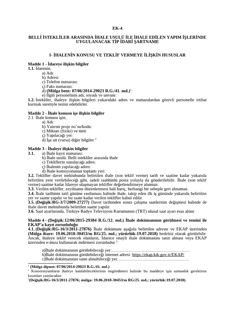 4 - Yapım Belli Istekliler Tip Idari Şartname | PDF