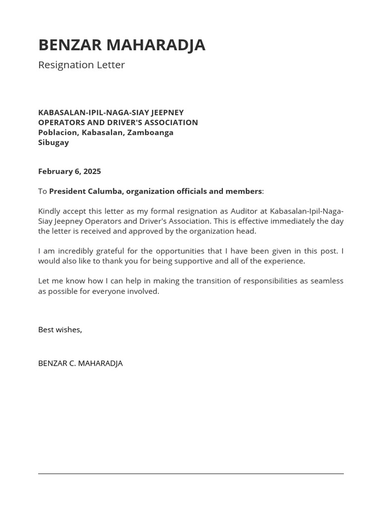 Resignation Letter | PDF