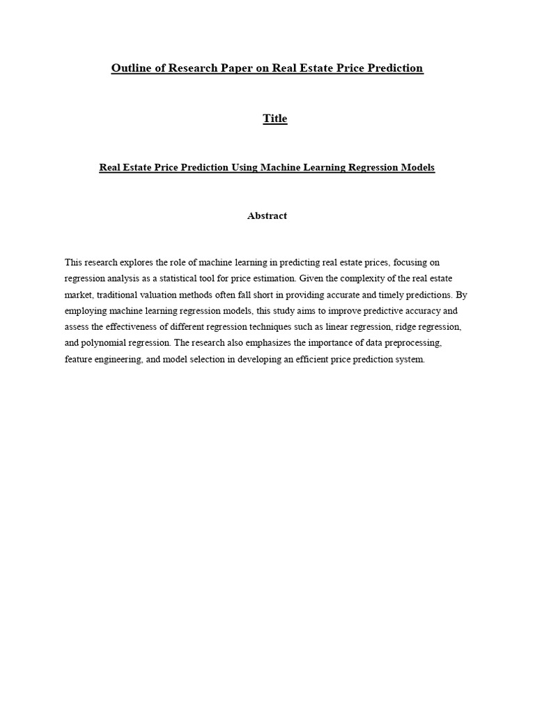 Outline of Research Paper On Real Estate Price Prediction | PDF ...