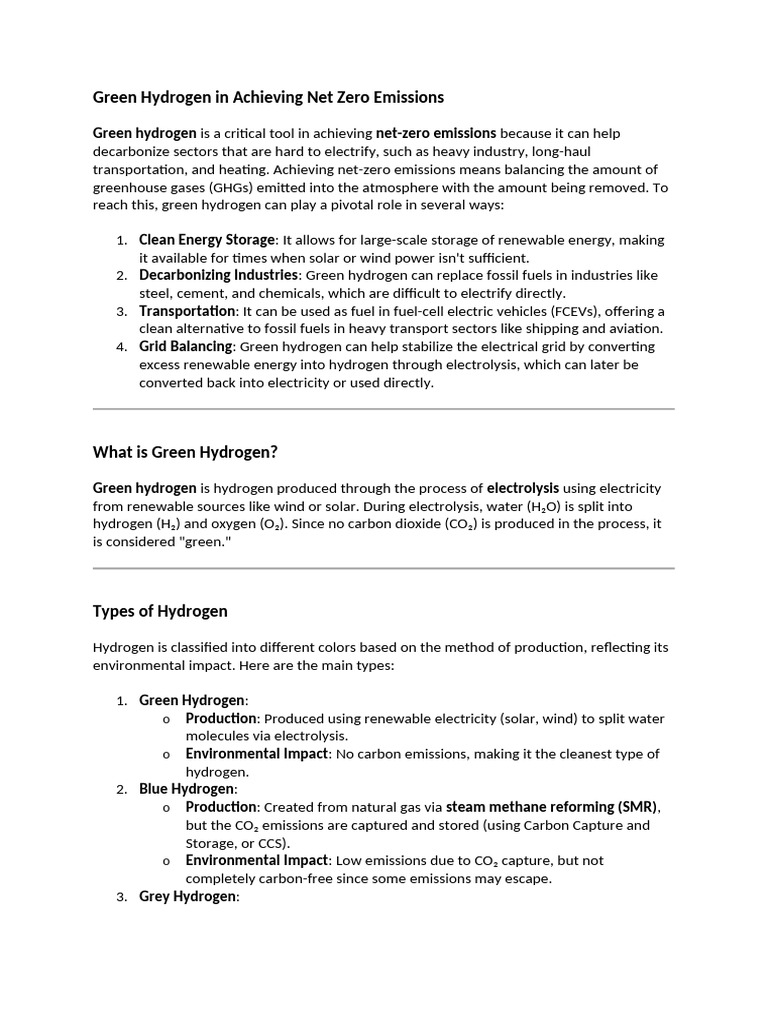 Green Hydrogen in Achieving Net Zero Emissions | PDF | Greenhouse Gas ...