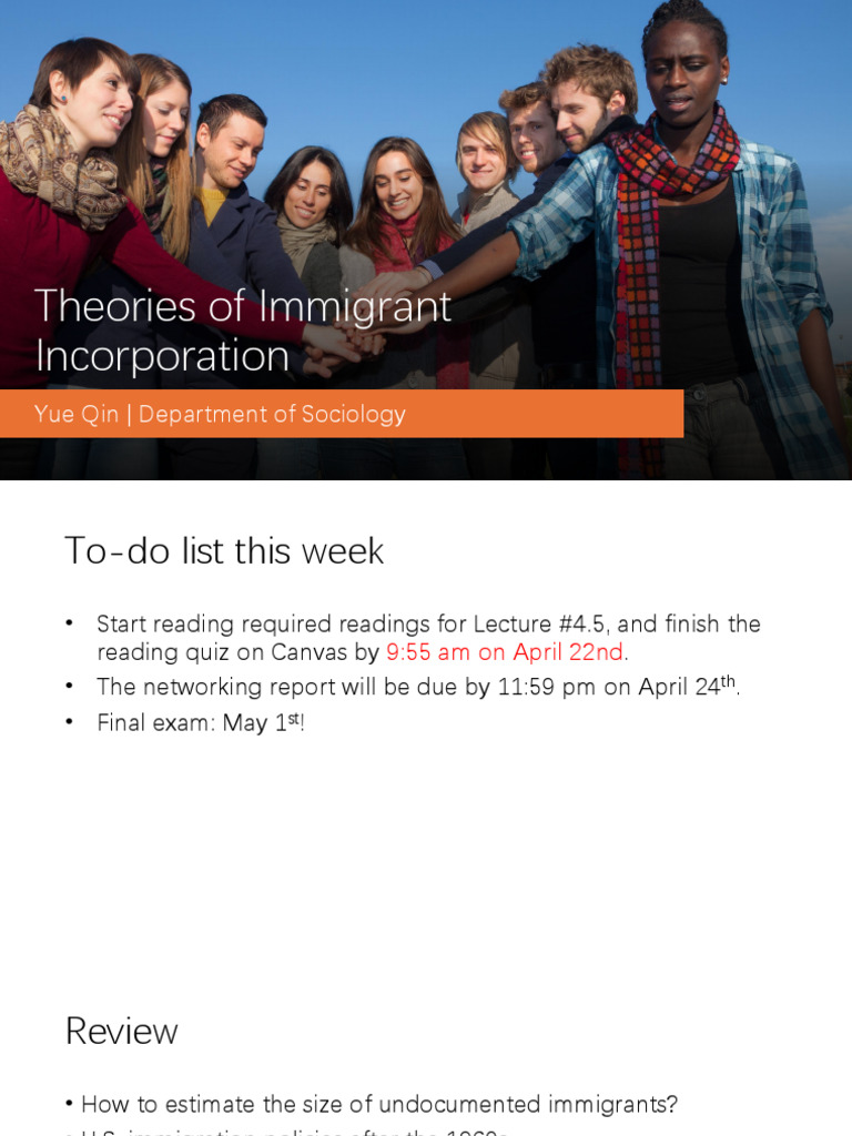 Lecture 22 Theories of Immigrant Incorporation | PDF | Cultural ...