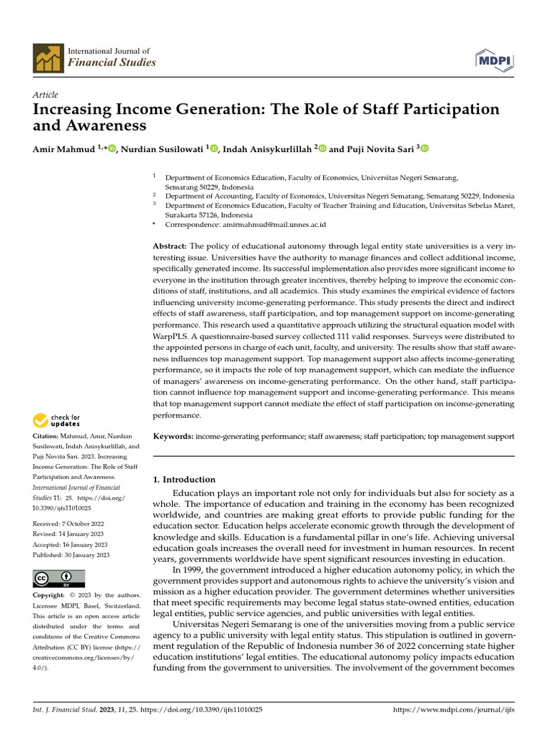 Staff Participation in Income Generation | PDF | Structural Equation ...