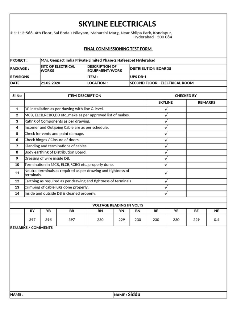 UPS DB Test Reports | PDF | Electrical Wiring | Electrical Components