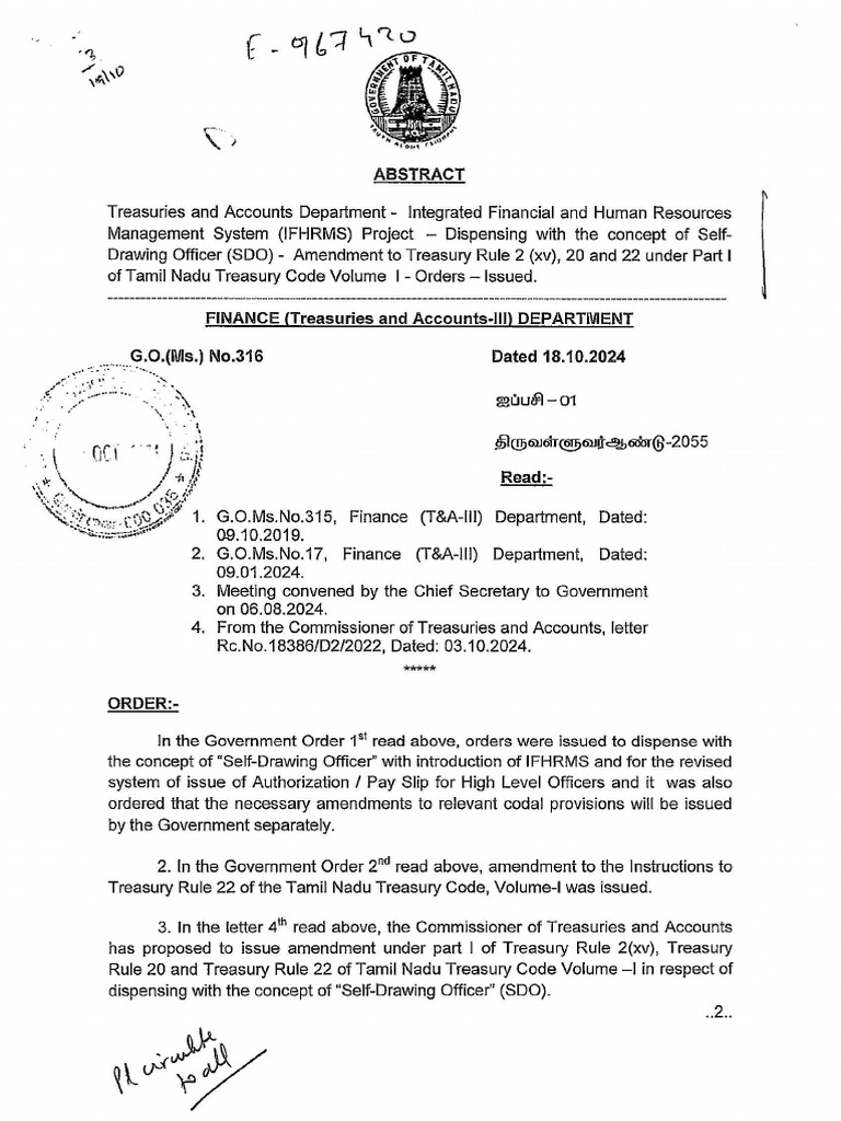 Self Drawing Officers (SDO) - Amendment ORDER ISSUED | PDF