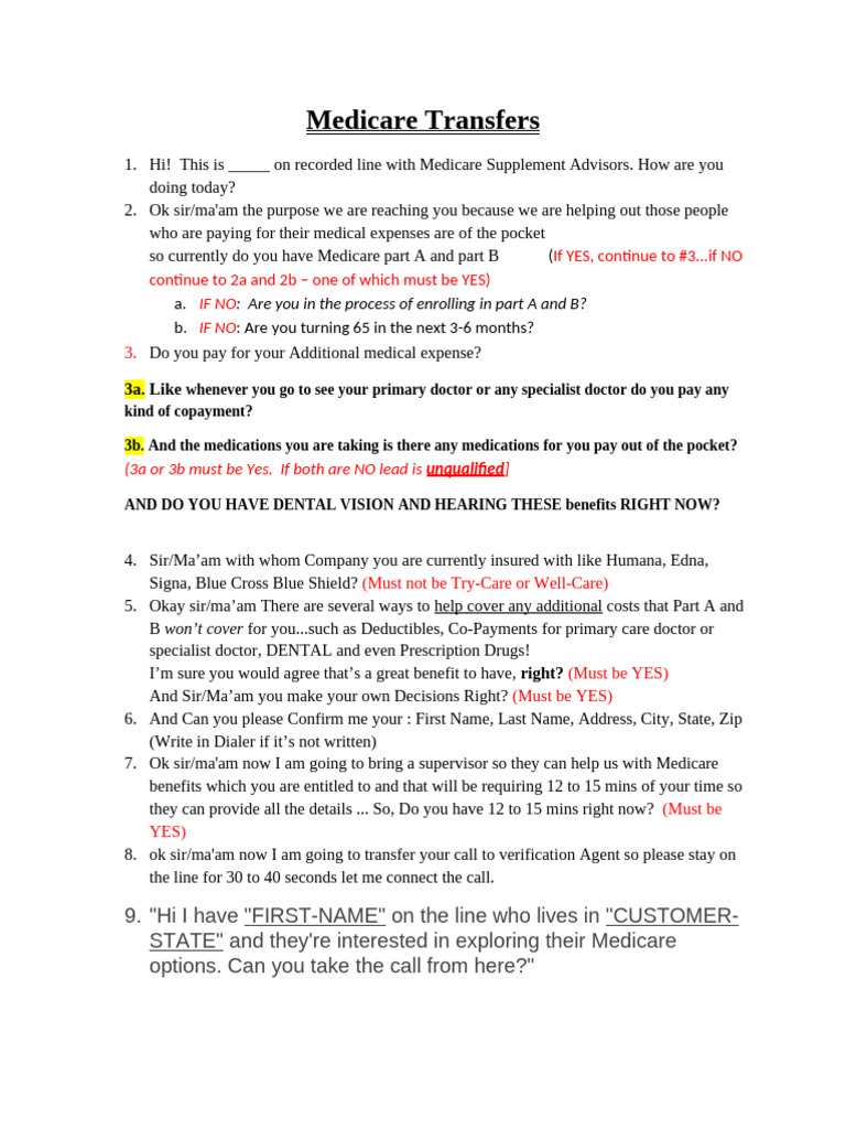 Medicare Transfer Call Script | PDF