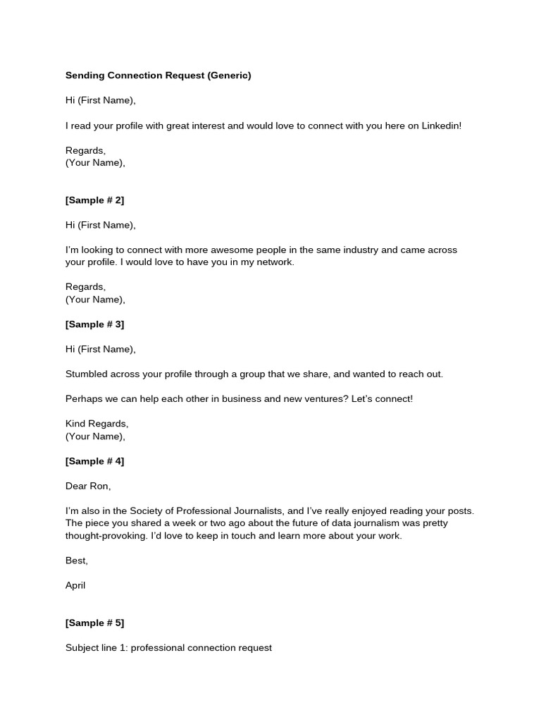 LinkedIn Connection Request Templates | PDF | Linked In
