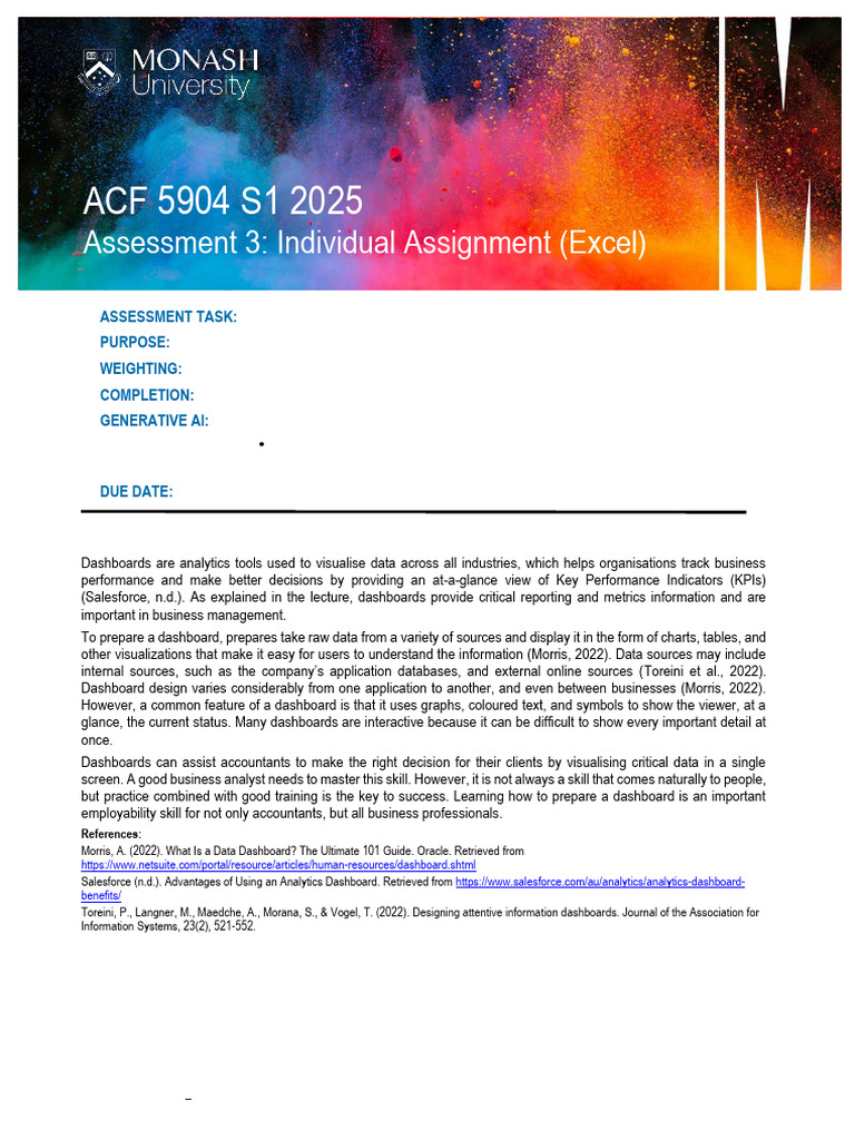 Assessment Task 3 - Individual - Excel - Assignment Guidelines - Rubric ...