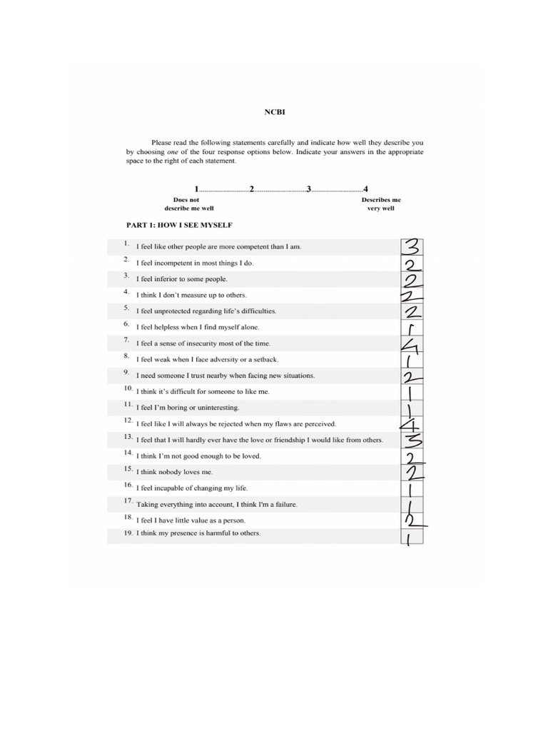 RESPONDENT 1 - Negative Core Beliefs Inventory - TEST | PDF | Self ...