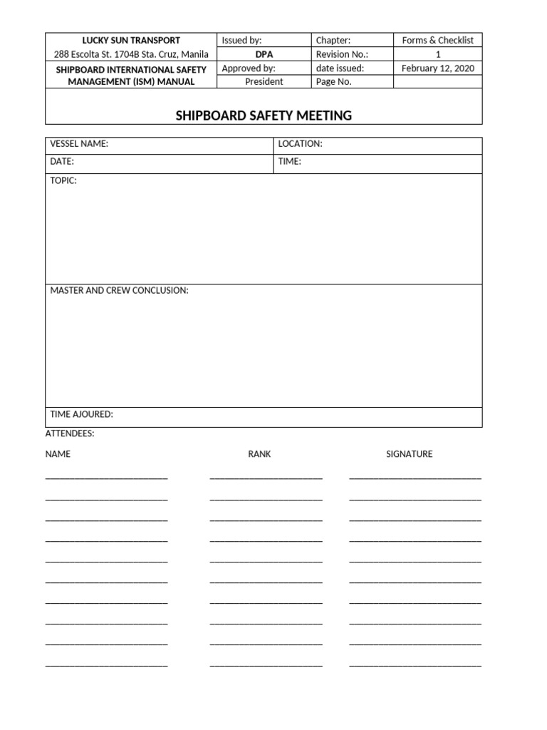 ISM Manual and Safety Meeting Checklist | PDF