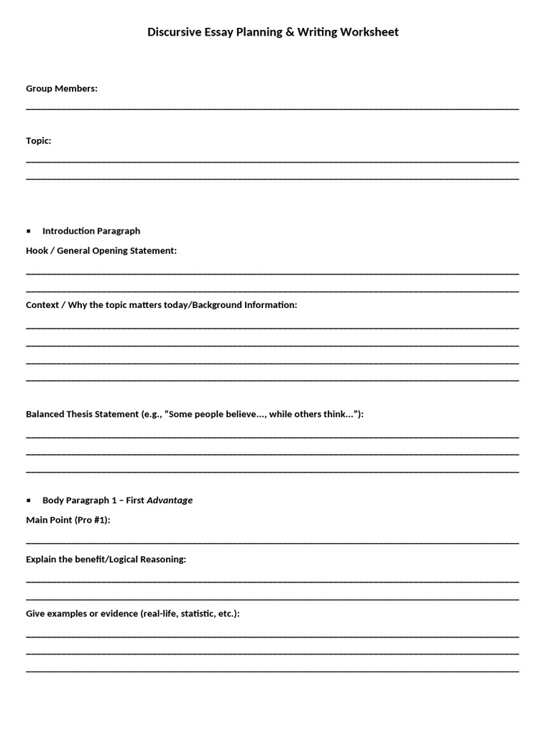 Discursive Essay Planning & Writing Worksheet | PDF | Reason | Essays