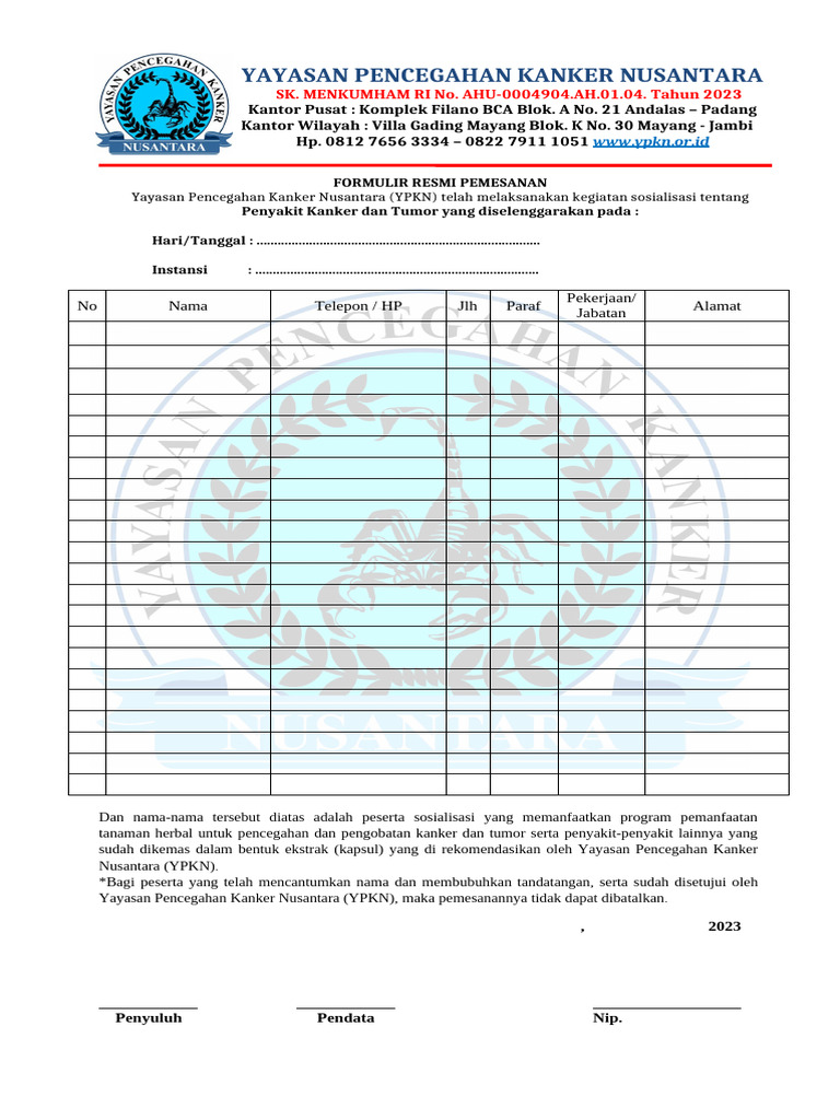 Pemesanan Program Herbal YPKN | PDF