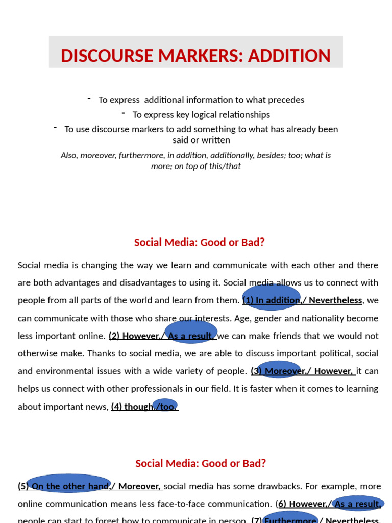 Discourse Markers for Adding Information | PDF | Internet | Communication