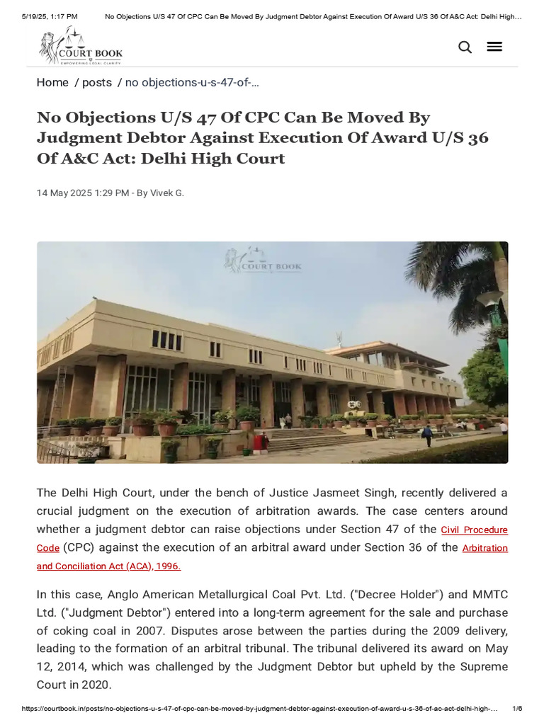 Delhi HC Ruling on CPC Objections | PDF | Judgment (Law) | Common Law