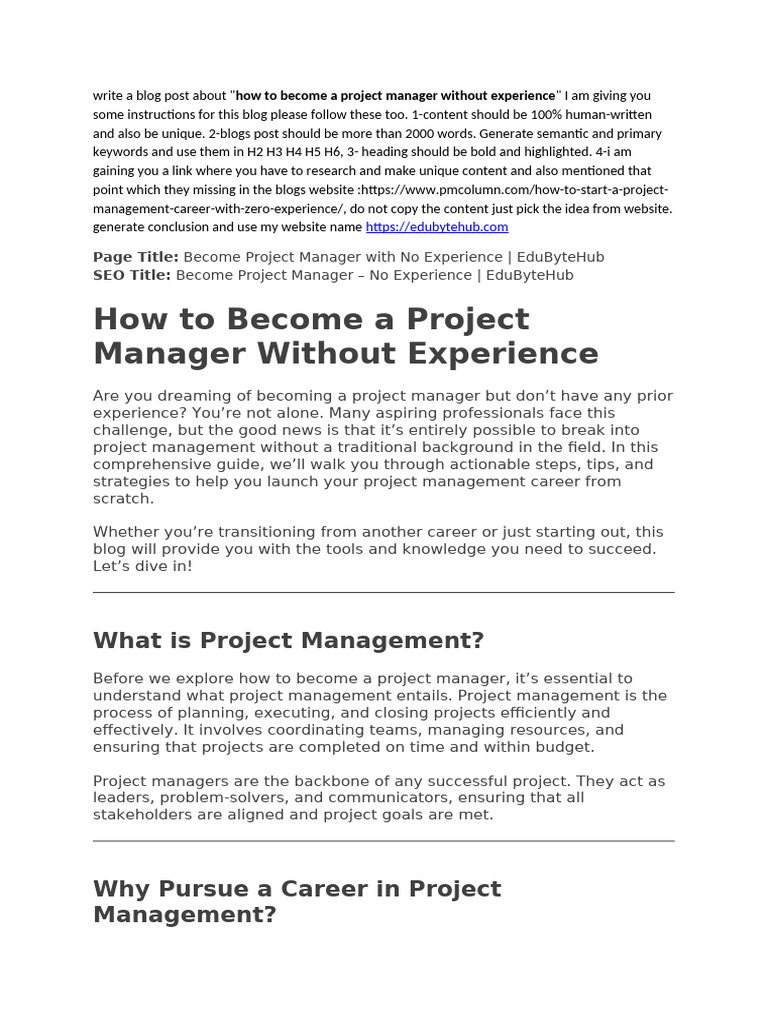 Become a Project Manager: No Experience Needed | PDF | Project ...