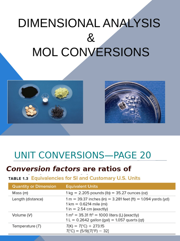04 Dim Anal and Mol Conversions | PDF | Mole (Unit) | Molecules
