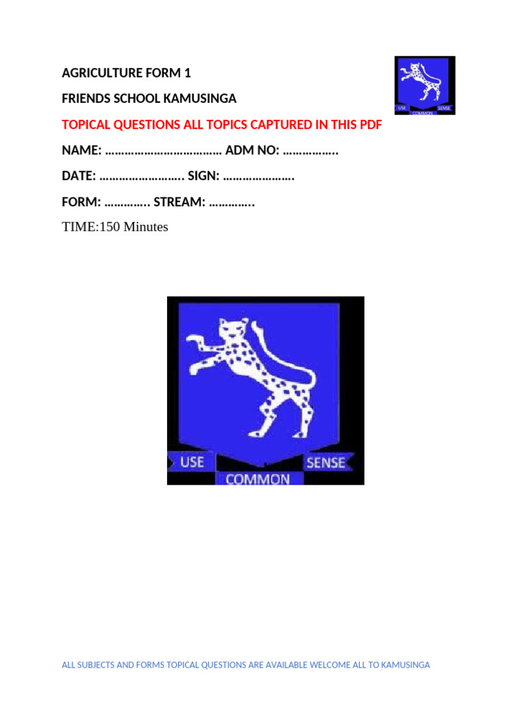 Agriculture Form 1 | PDF