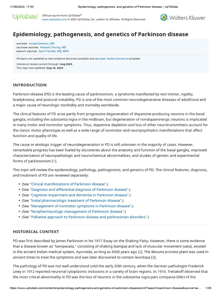 Epidemiology, Pathogenesis, and Genetics of Parkinson Disease ...