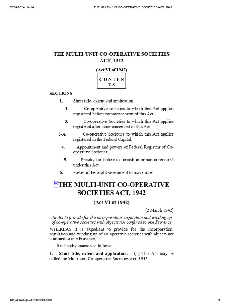 Multi-Unit Co-operative Societies Act 1942 | PDF | Common Law | Legal ...
