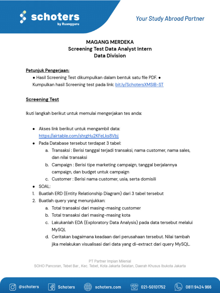 Screening Test Data Analyst Intern (Data) | PDF