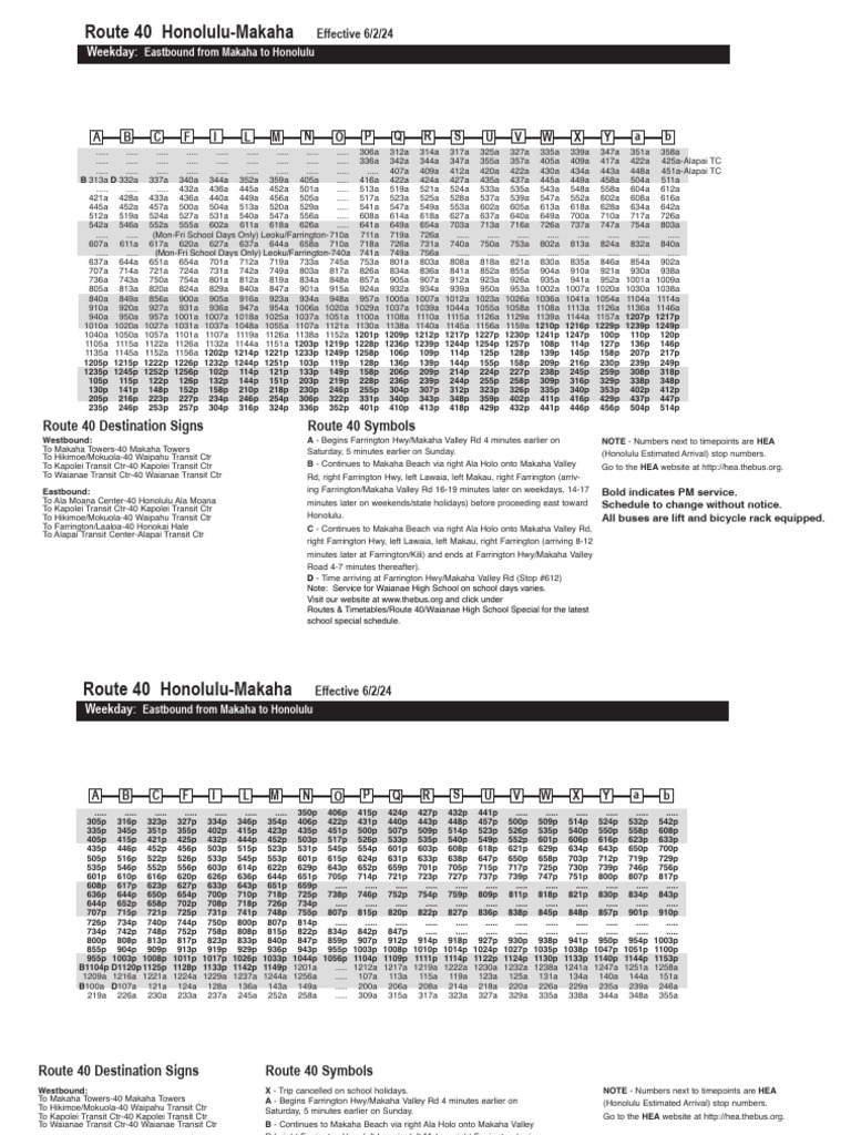 Route 40 Eastbound Schedule PDF | PDF