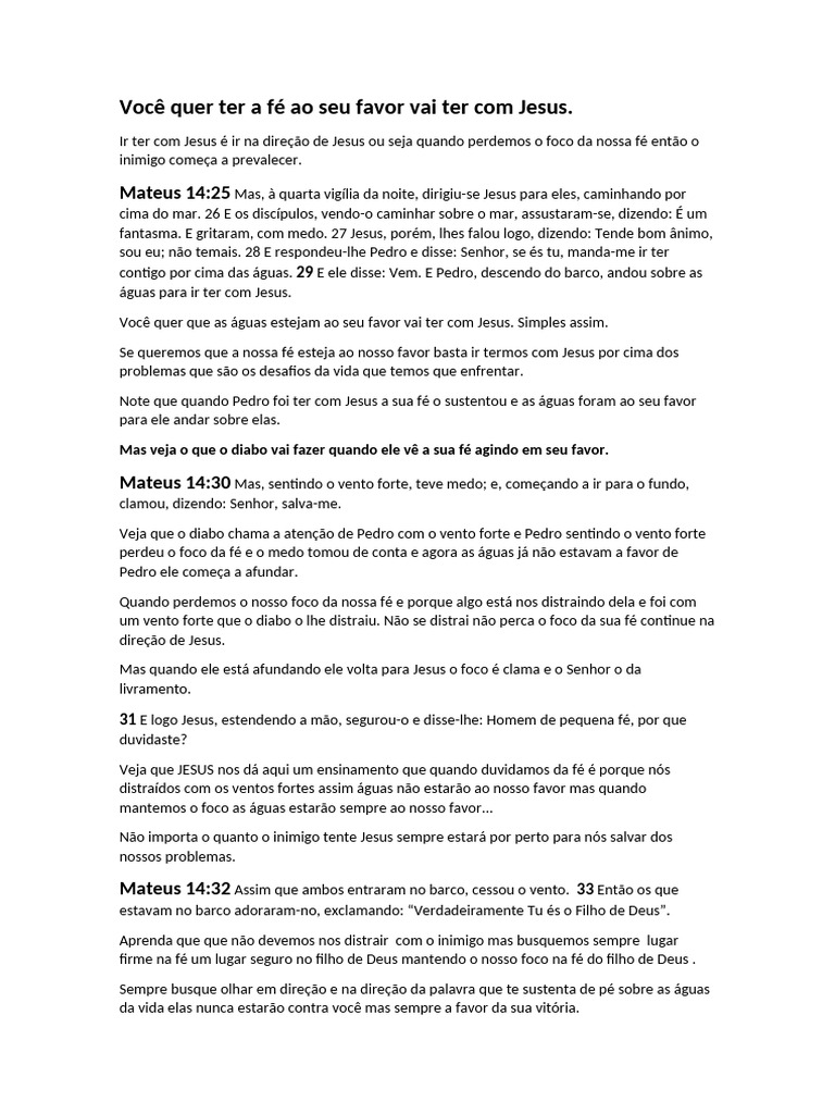 Você Quer Ter A Fé Ao Seu Favor Vai Ter Com Jesus. | PDF | São Pedro ...