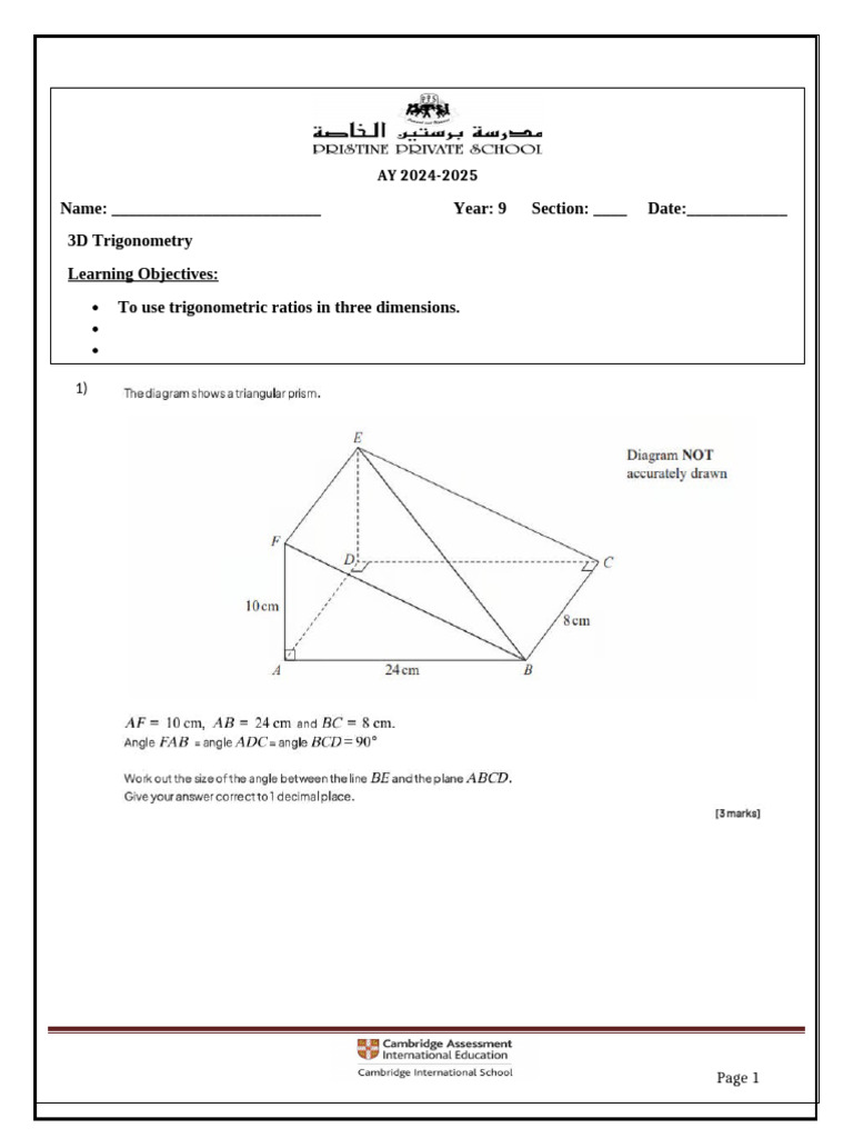 3D Trigonometry Worksheet 2 | PDF