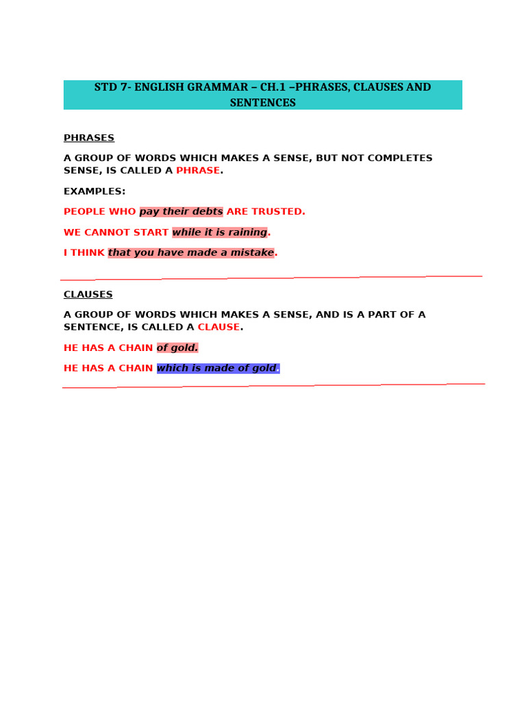 Understanding Phrases and Clauses | PDF