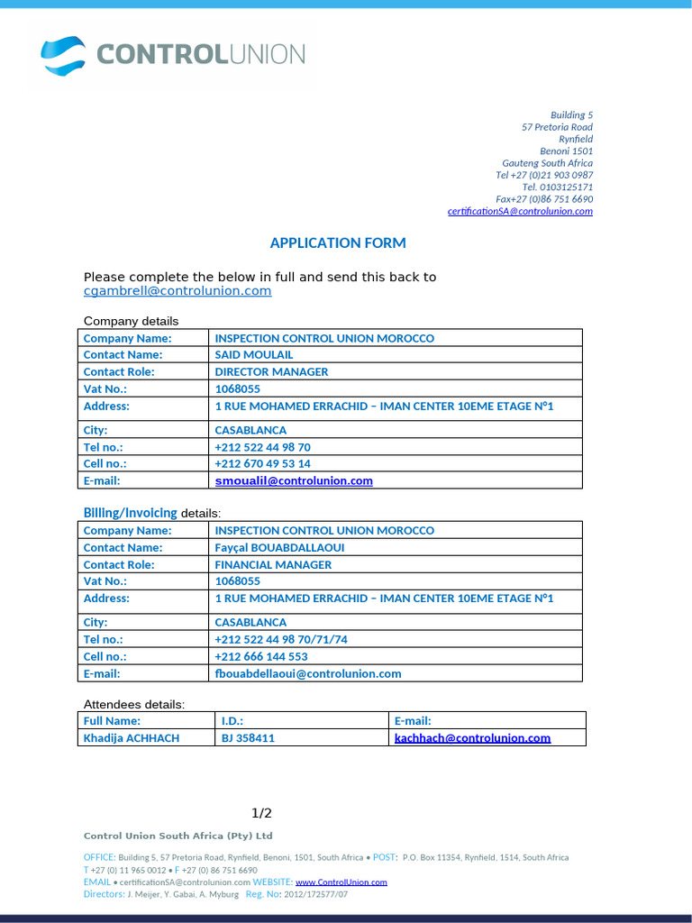 HACCP Course Application Form | PDF | Food Safety | Quality