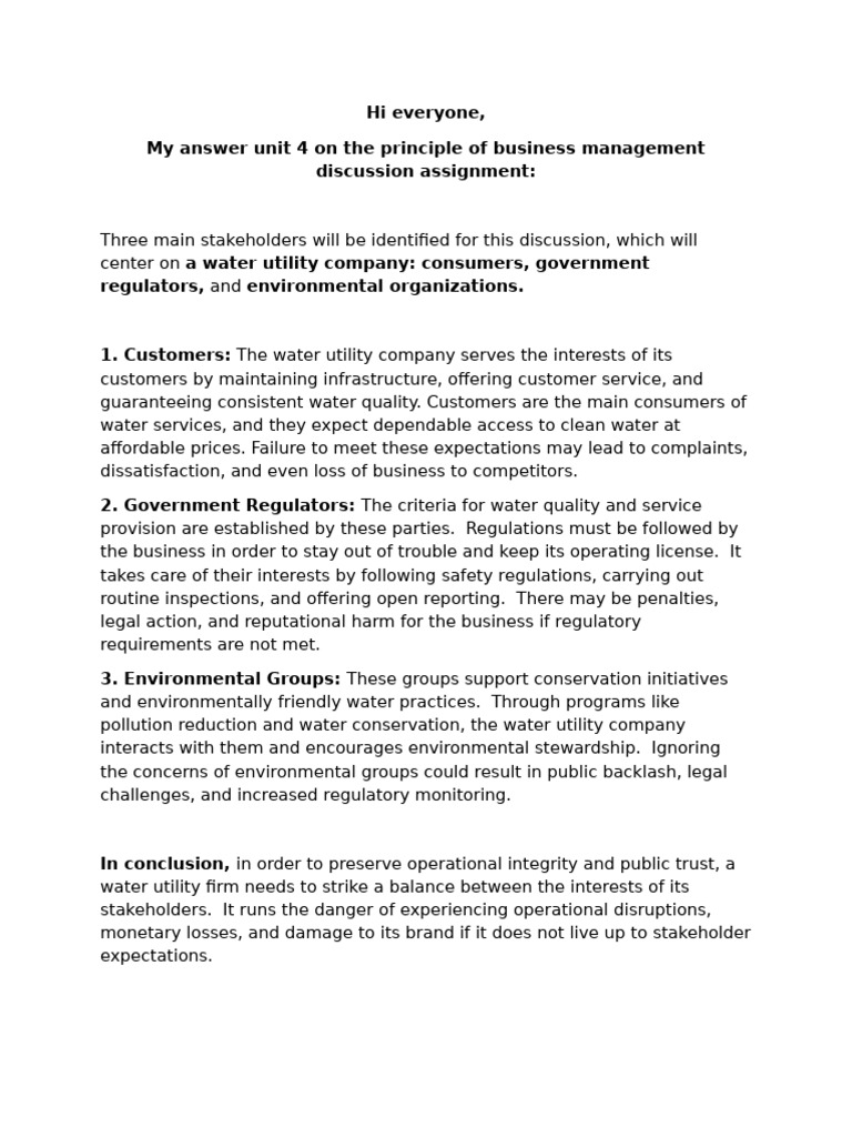 My Answer Unit 4 On The Principle of Business Management Discussion ...