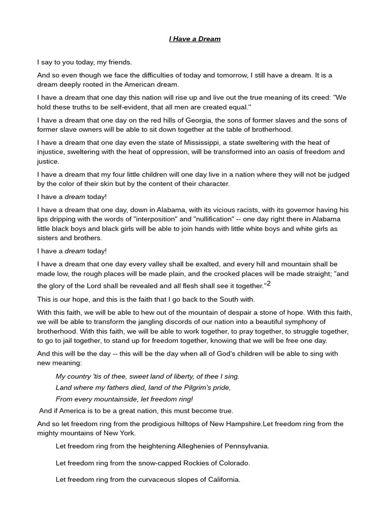I Have a Dream Speech Transcript | PDF