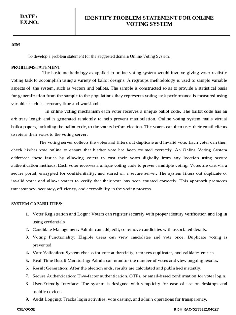 Online Voting System Problem Statement | PDF | Electronic Voting ...