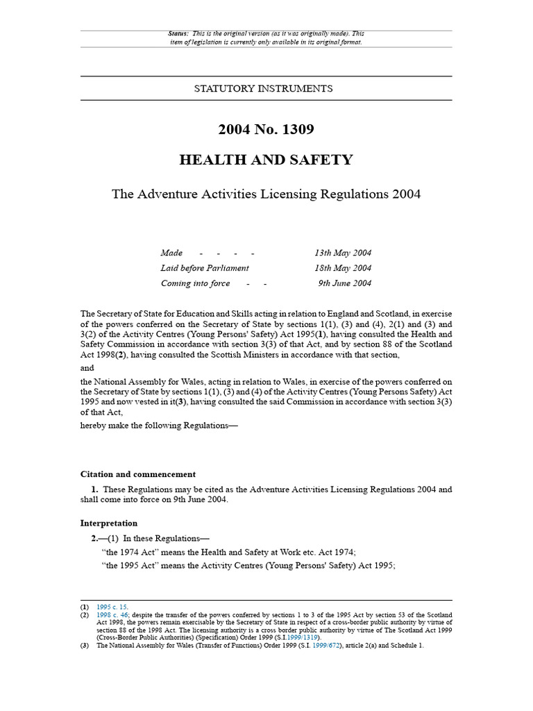 Adventure Activities Licensing Regulations 2004 UK | PDF | License ...