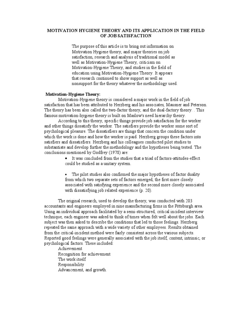 Application of Motivation Theory and Job Satisfaction | PDF | Job ...