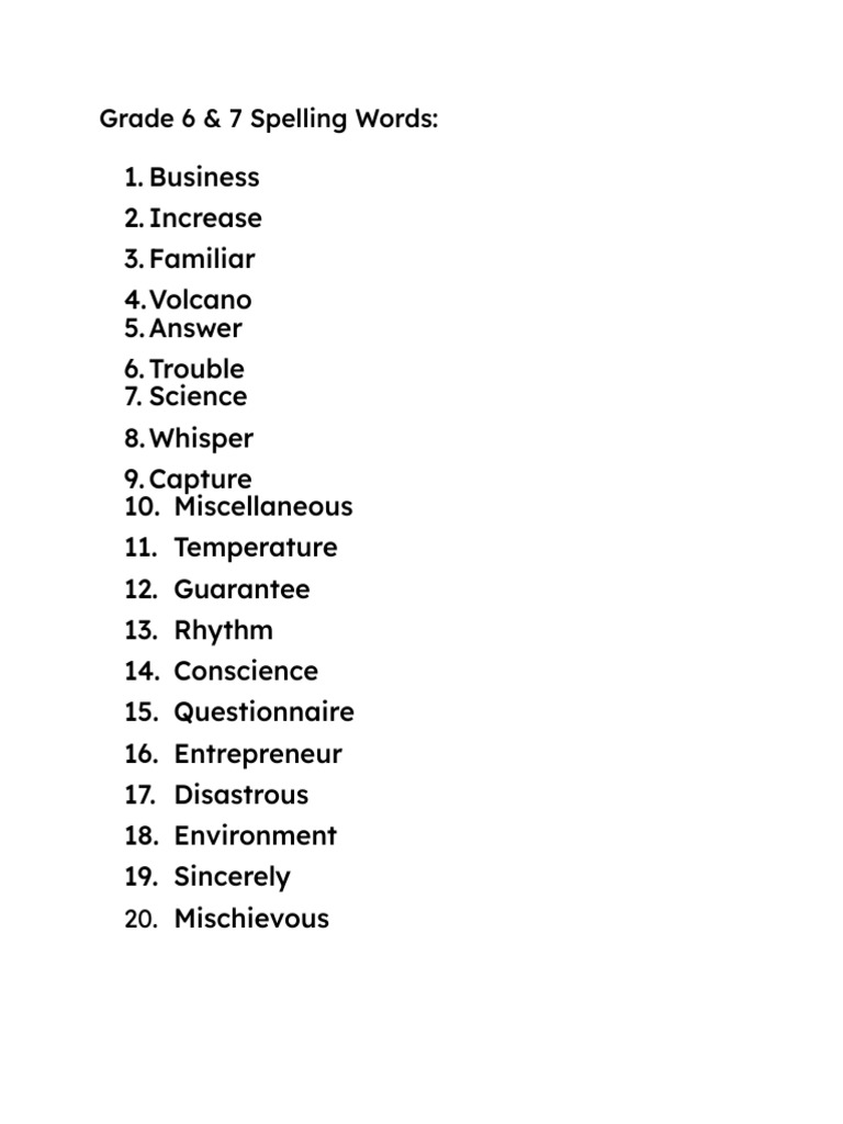 Grade 6 & 7 Spelling Words | PDF