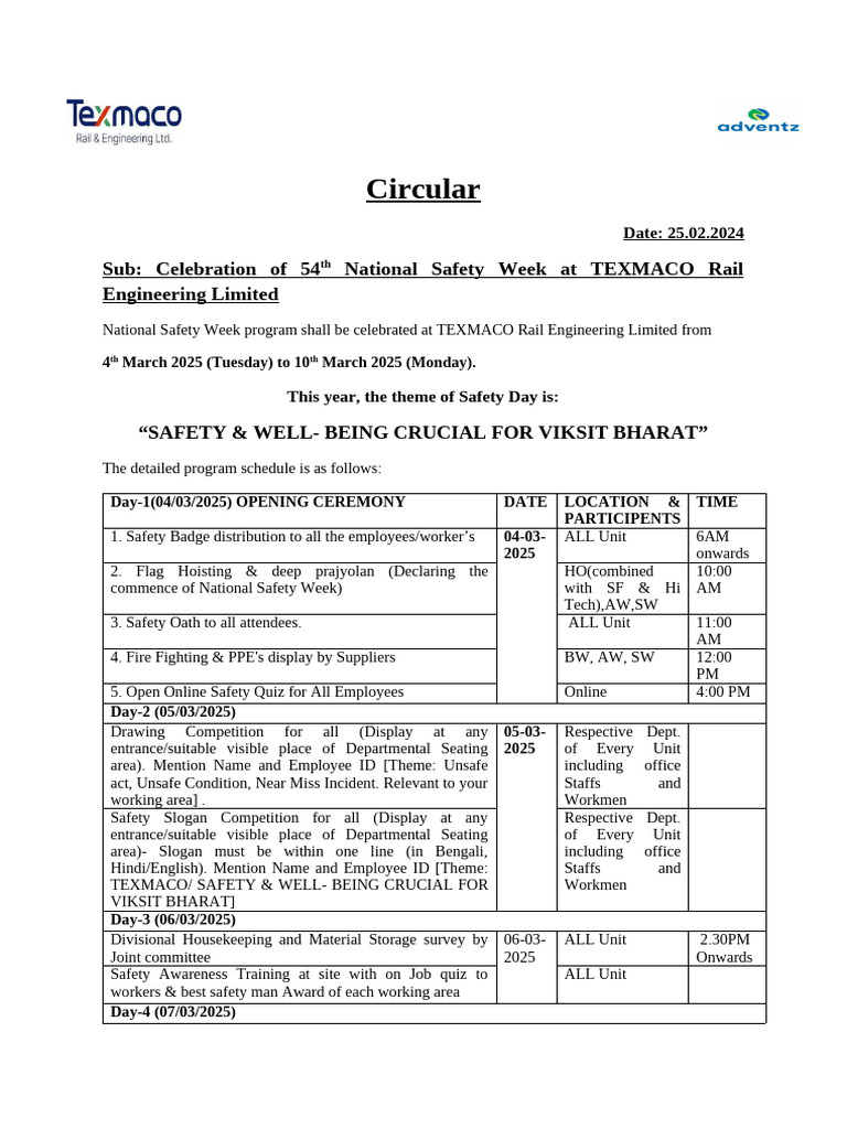 National Safety Week 2025 Schedule | PDF