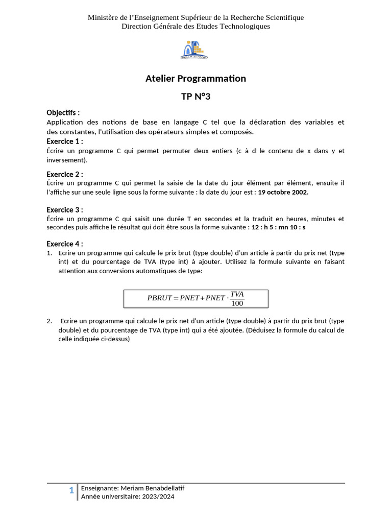 Exercices de programmation en C | PDF