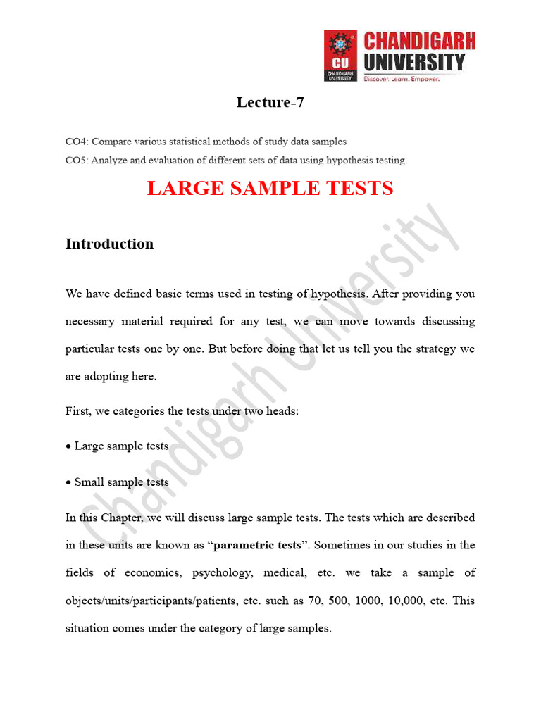 Large Sample Tests in Hypothesis Testing | PDF