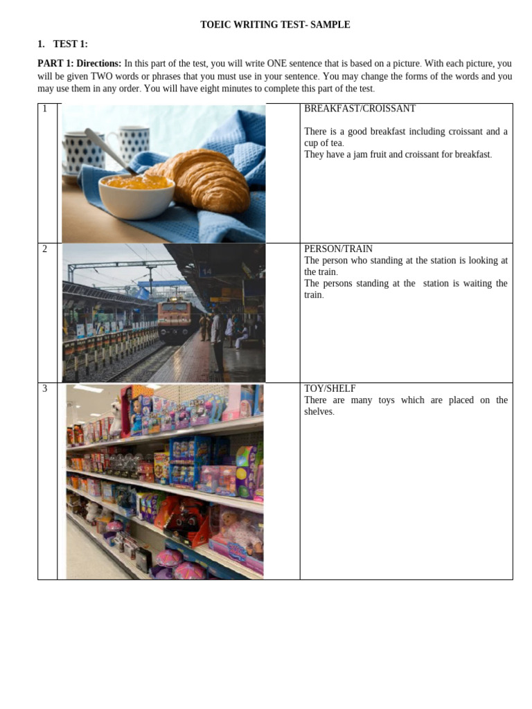 TOEIC Writing Test Sample Exercises | PDF | Vacation