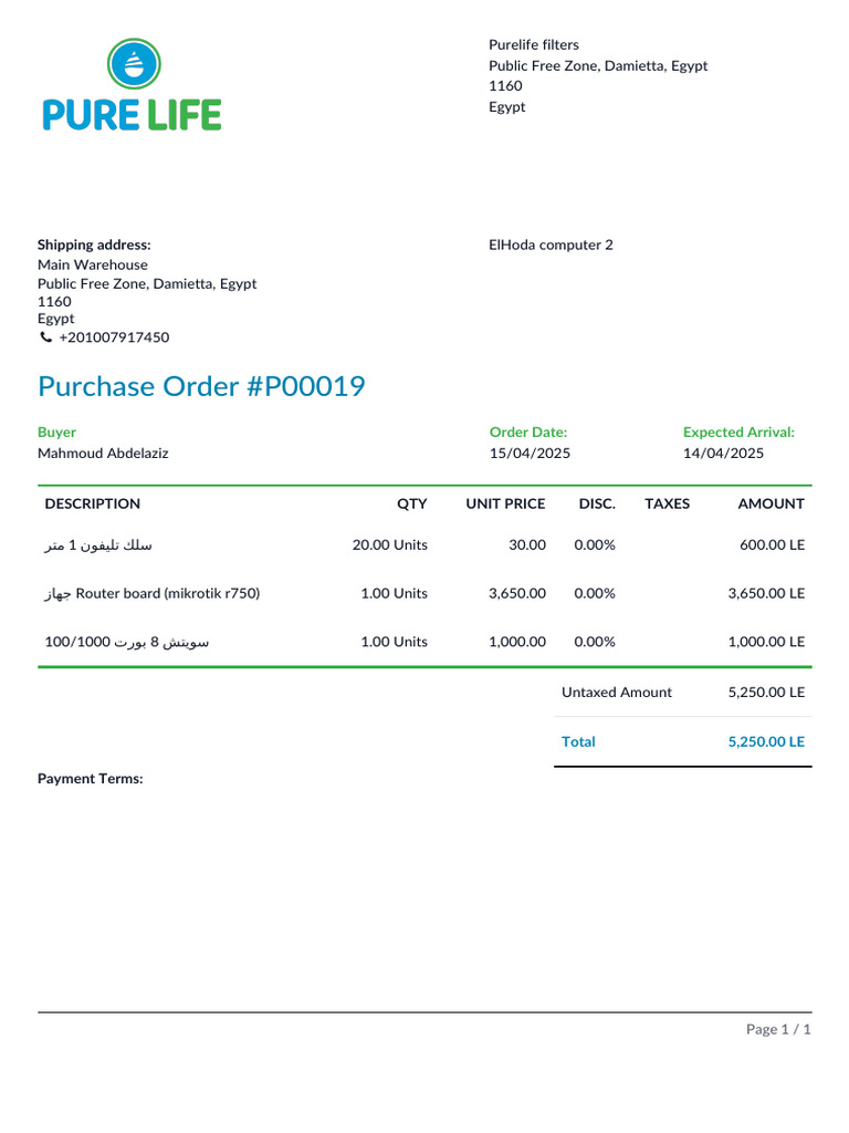 Purchase Order Summary for ElHoda Computer | PDF