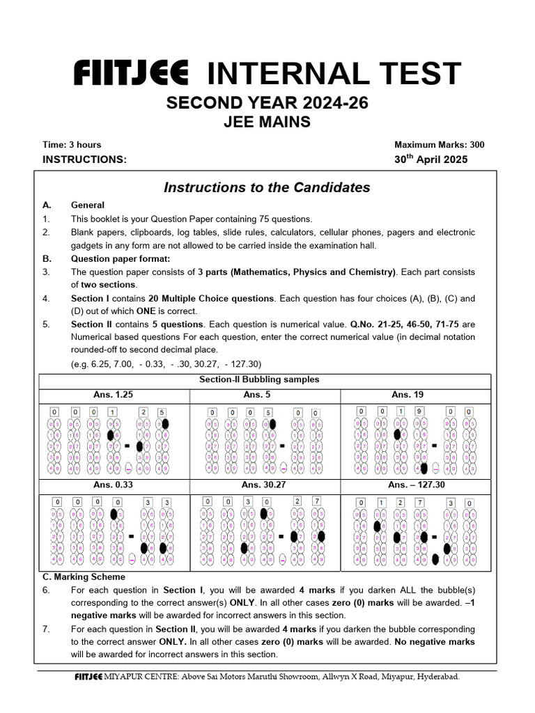JEE Mains Model Exam Paper 2025 | PDF | Sphere | Electric Field