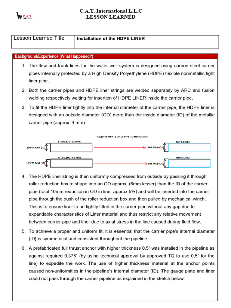 HDPE Liner Installation Lessons Learned | PDF | Pipe (Fluid Conveyance ...