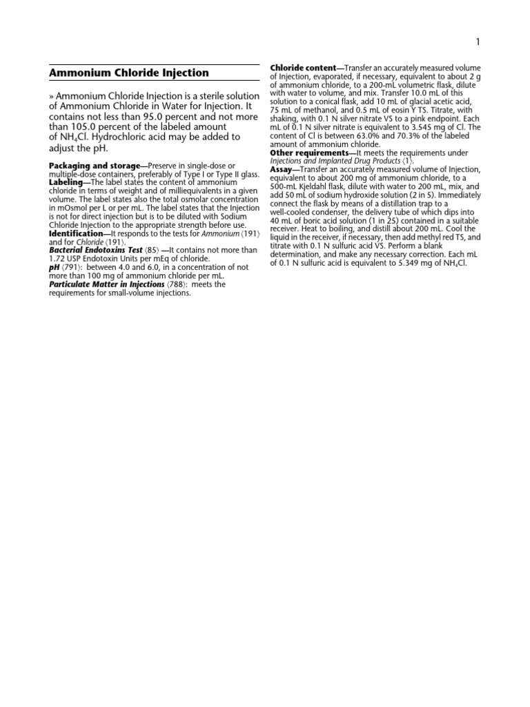 Ammonium Chloride Injection Dosage Guide | PDF | Chloride | Acid