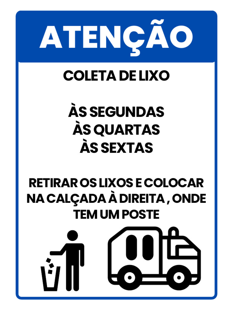 Placa de Atenção Jogue o Lixo No Lixo Moderno Branco e Azul_20250409 ...