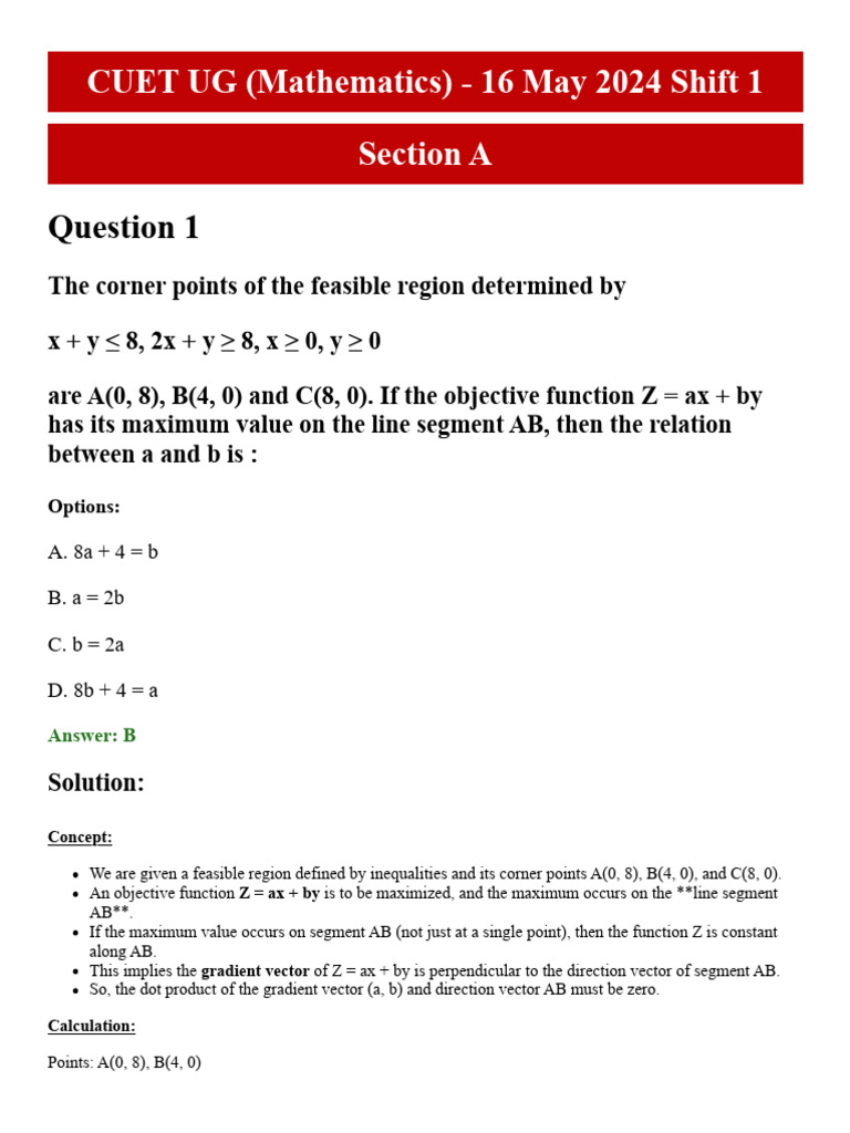 CUET UG Mathematics Questions 2024 | PDF | Trigonometric Functions ...
