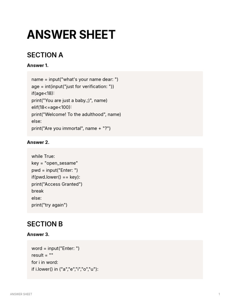 Answer Sheet | PDF