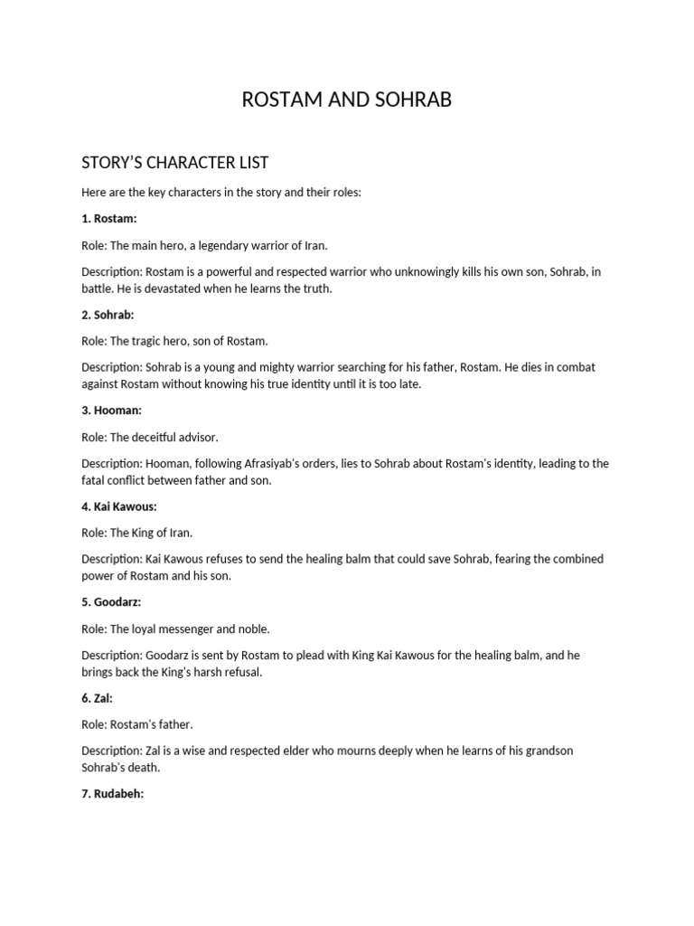 Rostam and Sohrab Character Overview | PDF | Hero