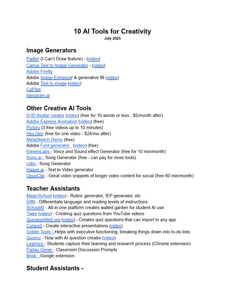 Top 10 AI Tools for Creative Projects | PDF