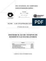 Relatório - DTR - Distribuição de Tempos de Residência - FEQ EQ801 - UNICAMP - Grupo 2 - Final